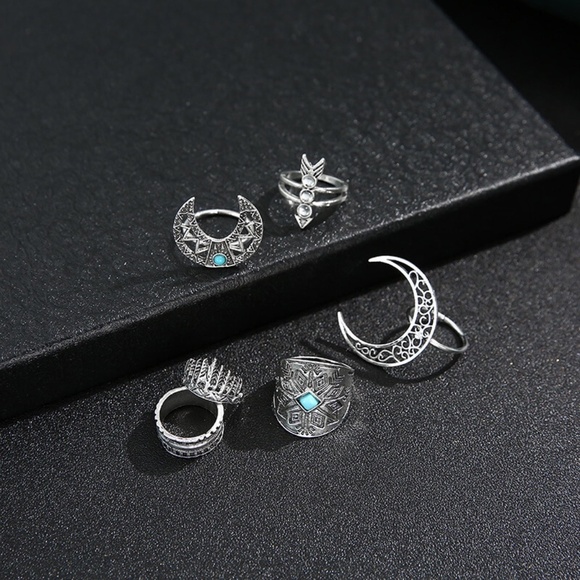 **FERNLEY* 6-Pc Silver x Blue Moon Fashion Ring Set - Picture 3 of 8